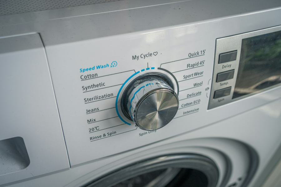 Close-up of a washing machine control panel